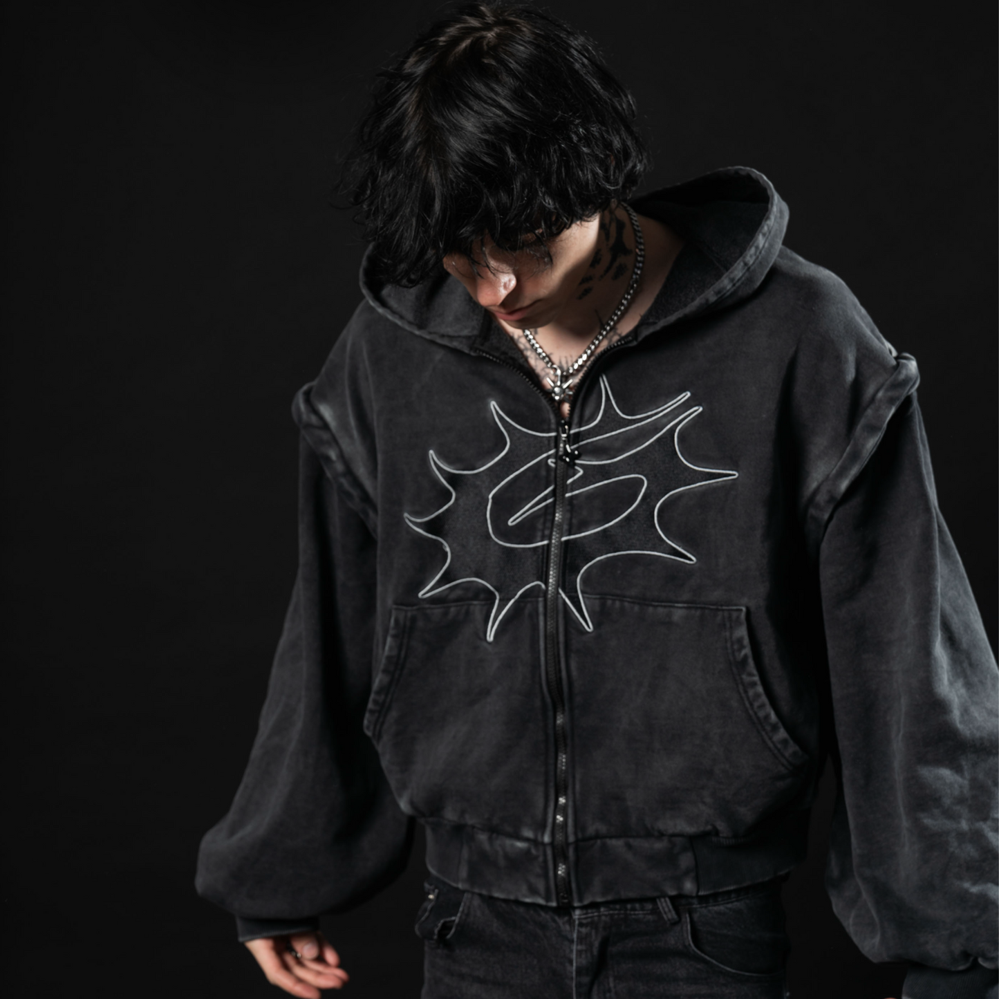 BLACK "SPIKE" LOGO HOOODIE