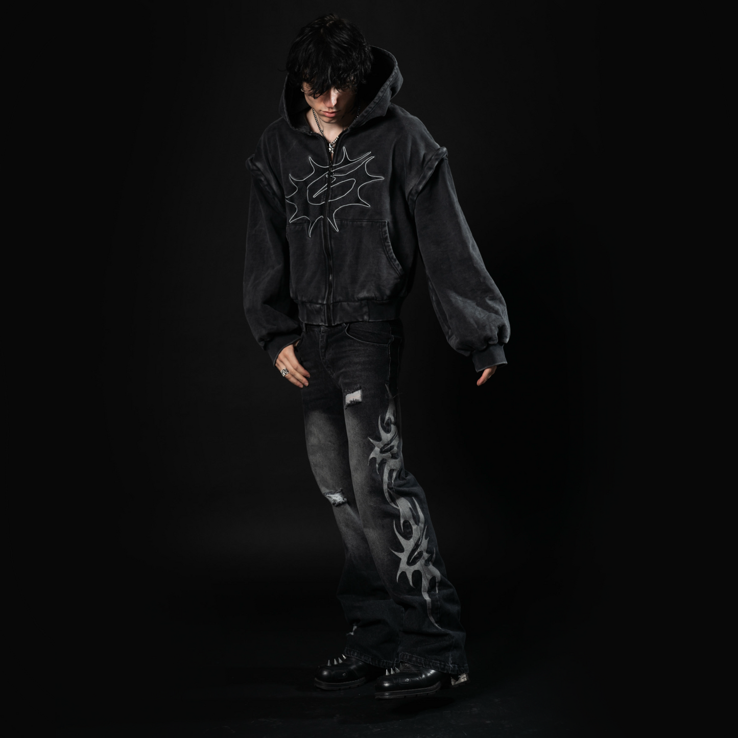 BLACK "TRIBAL" LOGO JEANS