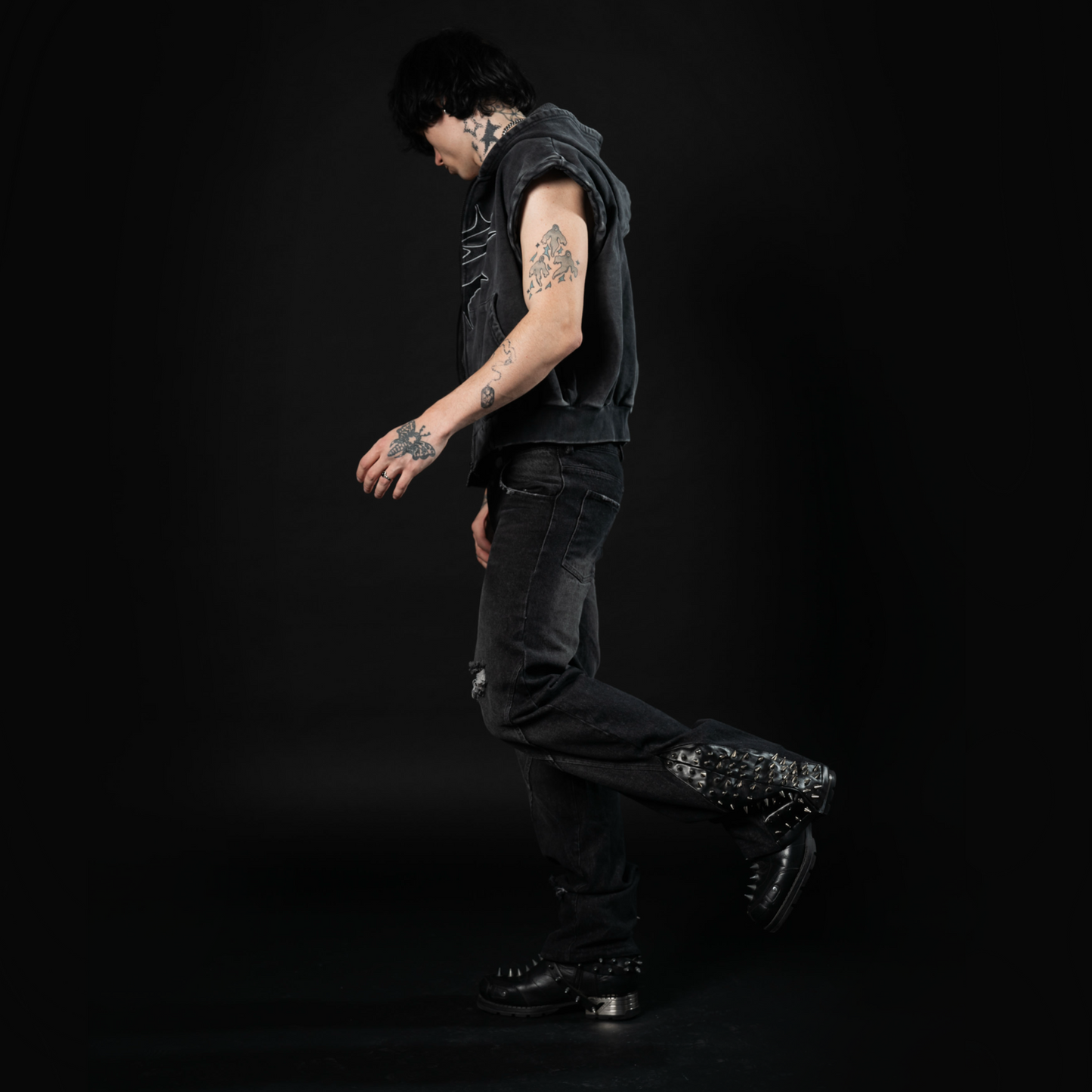 BLACK "MOTOR" SPIKED JEANS