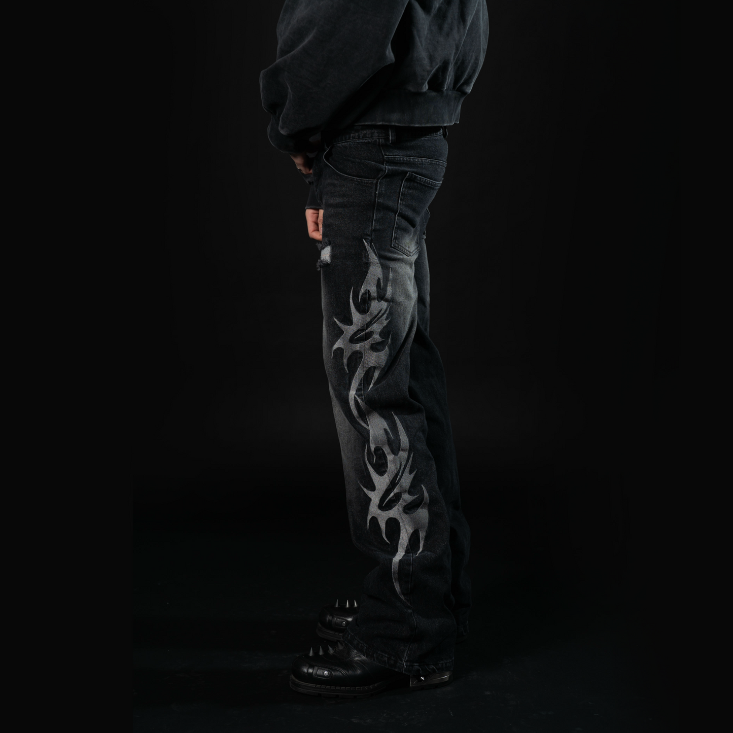 BLACK "TRIBAL" LOGO JEANS