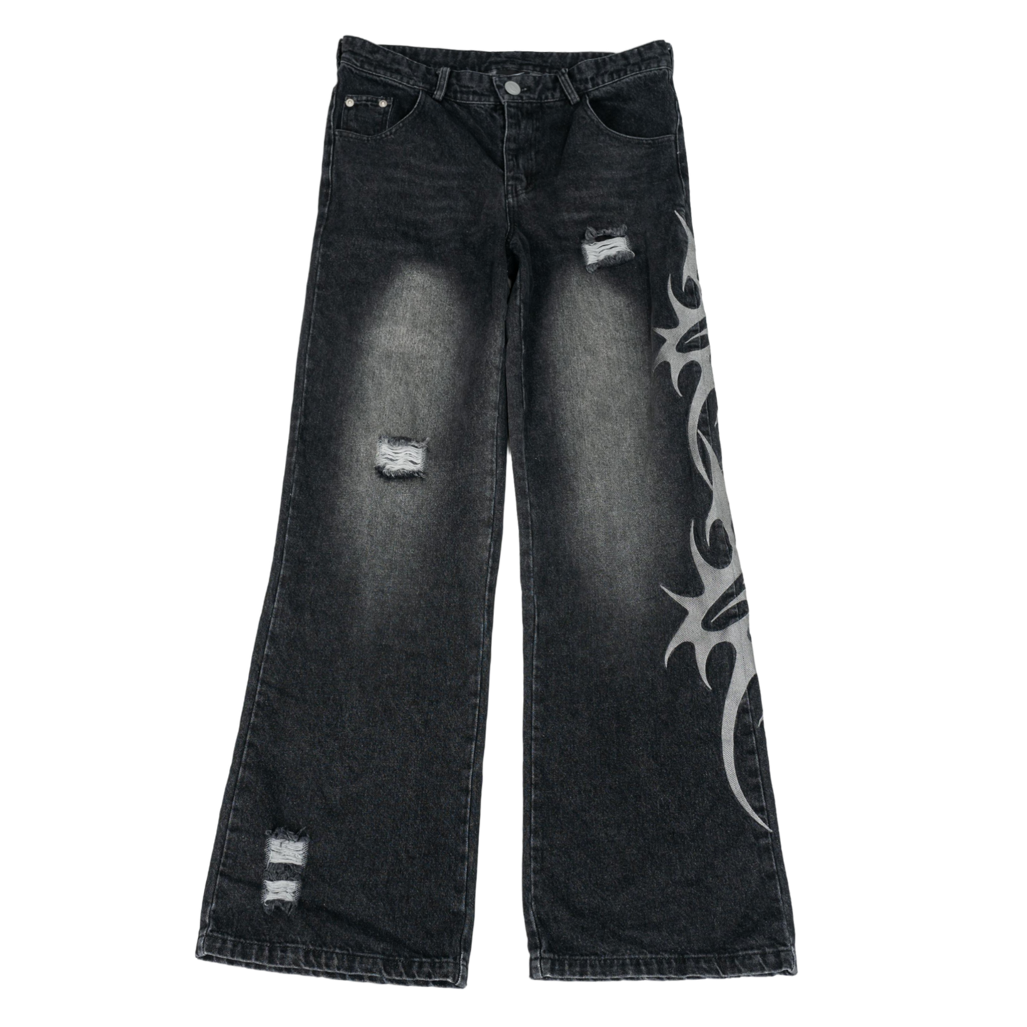 BLACK "TRIBAL" LOGO JEANS